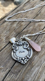 Rose Quarts Gemstone + Love + Vintage Handstamped Design