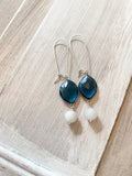 Sapphire + Sterling Silver + White Jade Gemstone Earrings