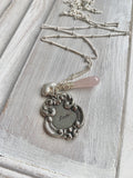 Rose Quarts Gemstone + Love + Vintage Handstamped Design