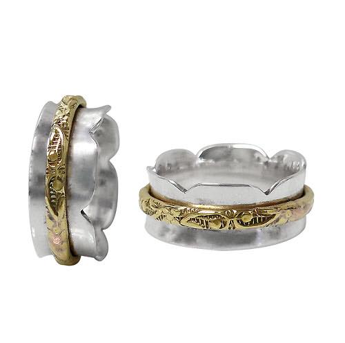 Sterling Silver + Floral + Brass Engraved + Meditation Ring