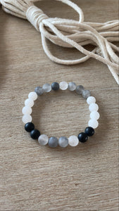 White Jade Gemstone + Black Onyx + White Cloud Jasper Bracelet