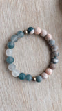 Grey Cloud Quartz Gemstone + Pink Zebra Jasper + Pyrite Accent Bracelet