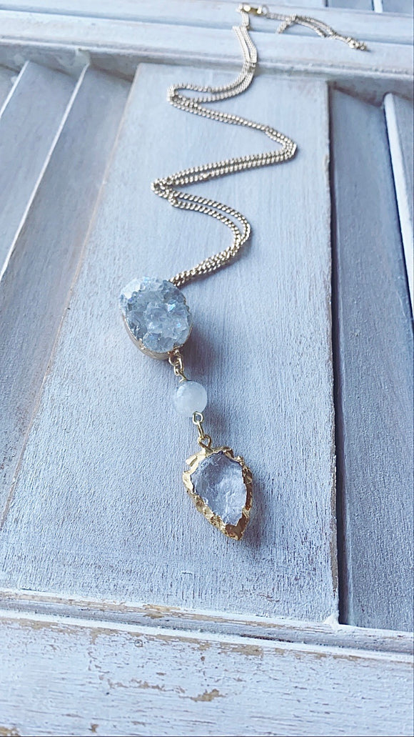 Quartz Druze + Tourmilated quartz + Boho Arrowhead + Necklace design