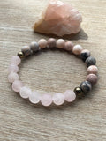 Pink Zebra Jasper Gemstone + Cloud Quartz Gemstone + Pyrite Accent Bracelet