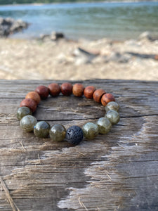 Lava Rock Diffuser Stone + Sandalwood + Green Labradorite Gemstone Bracelet