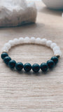 White Jade Gemstone + Black Onyx +Pyrite Accent Bracelet