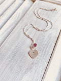 Handstamped Monogram Heart + Initial + Birthstone + Sterling Silver Necklace