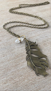 Feather + Quartz + Boho Necklace