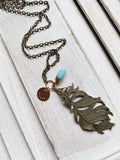 Amazonite Gemstone + Brass Feather + Strength Design