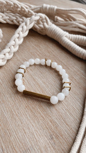 Crystal Quartz Gemstone + Brass Accent Bracelet