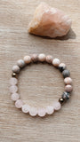 Pink Zebra Jasper Gemstone + Cloud Quartz Gemstone + Pyrite Accent Bracelet