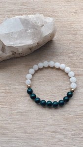 White Jade Gemstone + Black Onyx +Pyrite Accent Bracelet