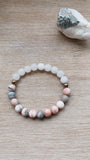 White Jade Gemstone + Pink Zebra Jasper + Pyrite Accent Bracelet