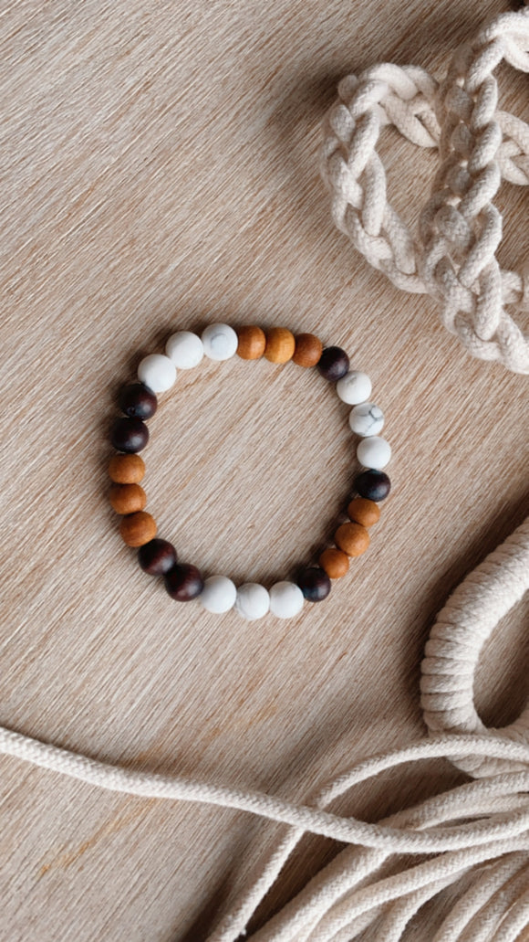 Howlite Gemstone + Sandalwood + Rosewood Bracelet