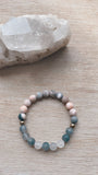 Grey Cloud Quartz Gemstone + Pink Zebra Jasper + Pyrite Accent Bracelet