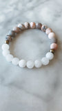 White Jade Gemstone + Pink Zebra Jasper + Pyrite Accent Bracelet