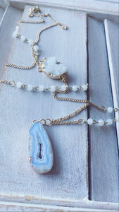 Quartz Druze + Blue Quartz Druze + Long Chain Necklace Design