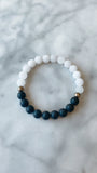 White Jade Gemstone + Black Onyx +Pyrite Accent Bracelet