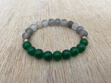 Grey Cloud Quartz Gemstone + Green Jade + Pyrite Accent Bracelet