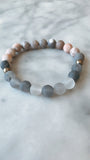 Grey Cloud Quartz Gemstone + Pink Zebra Jasper + Pyrite Accent Bracelet